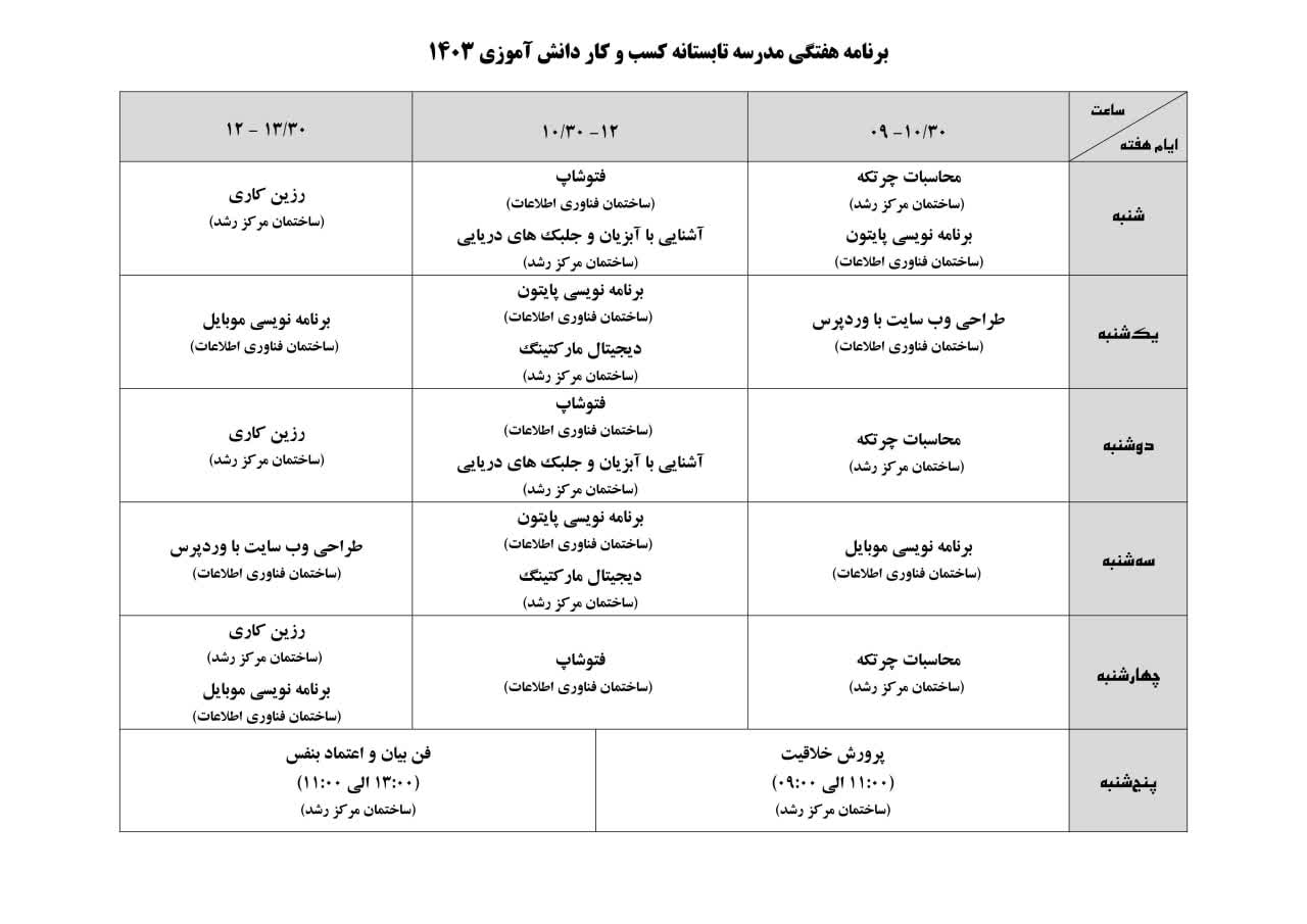 برنامه هفتگی
